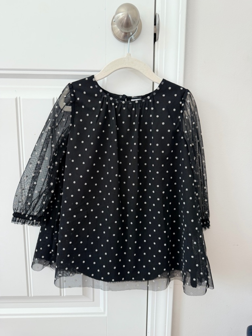 GAP Black Polka Dot Mesh Sleeve Dress